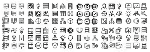Technology icons with servers chips security minimal