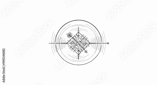 Abstract geometric design with circular and radiating wave elements