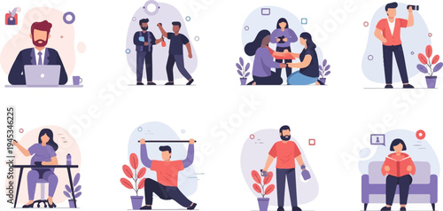 Diverse people engaged in various activities, including work and leisure (2)