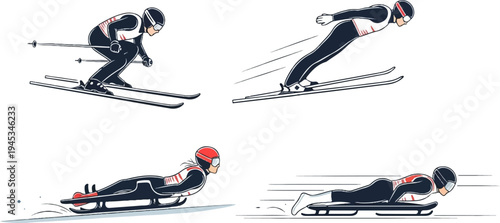 Athletes in four winter sports skiing, ski jumping, and luge/skeleton