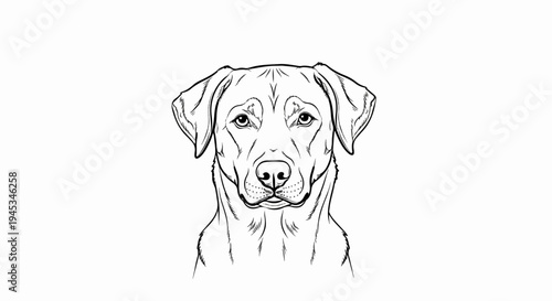 Black and white sketch of a dog's head looking forward