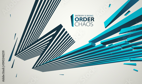 Chaos and order vector concept abstract background with lines explosion to debris in decay, 3D wallpaper with perspective lines going to chaos of destruction.