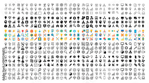 Interface icons with bulb gear home minimal