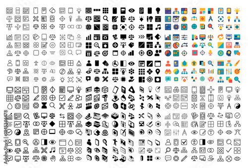 Ui icons with menu tool media symbol glyph