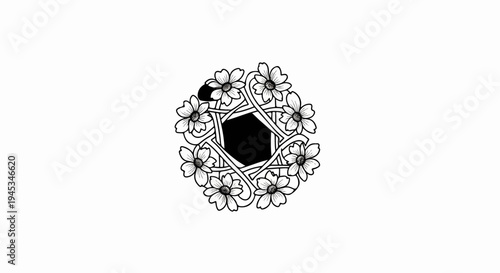 Stylized floral mandala with geometric interlacing and dark center