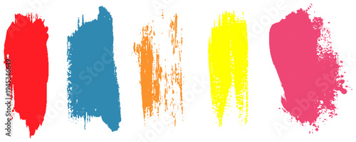 Expressive colorful paint swipes. Vector design.
. Vector collection of thick textured paint smears and vibrant distressed swatches.
