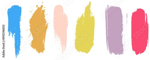 Vector collection of thick textured paint smears and vibrant distressed swatches. Expressive colorful paint swipes. Vector design.
