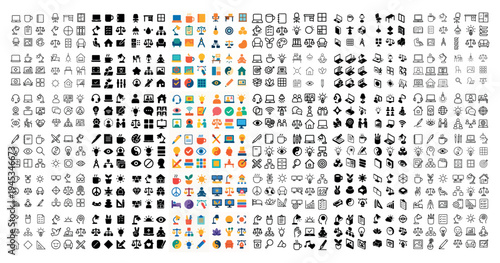 Multicolor icons with briefcase chart clock flat