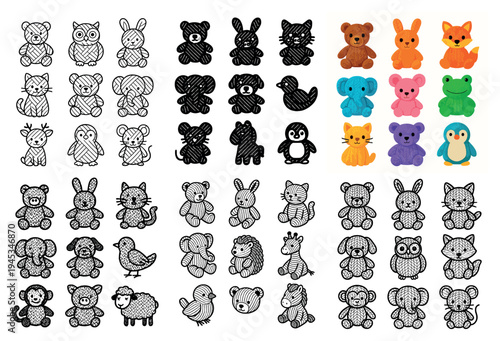 Toys icons with bear rabbit cat colorful