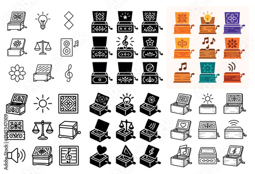 Decorative icons with music box jewel minimal