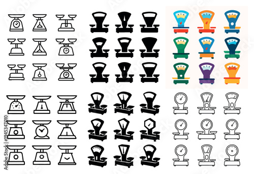 Measurement icons with scale dial balance flat