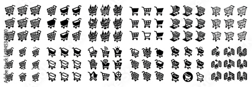 Shopping icons with cart basket trolley flat