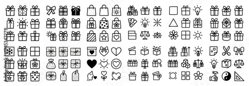 Gift icons with box and bag line