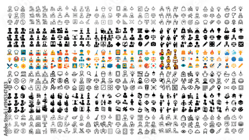 Business icons with people chart briefcase colorful