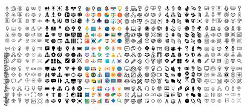 Office icons with document calendar shield colorful flat