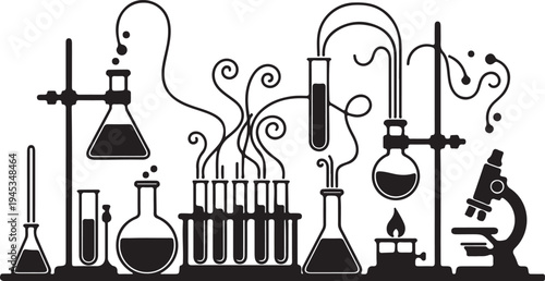 Science Lab in silhouette on white background.