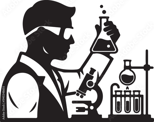 Scientist Lab icon in silhouette on white background.