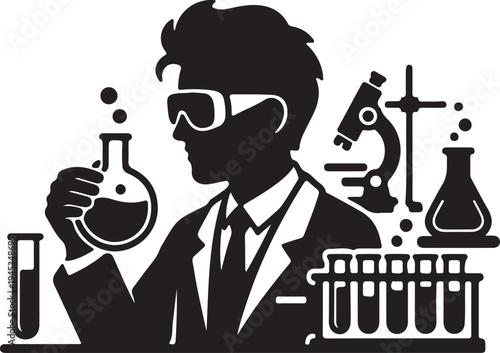 Scientist Lab icon in silhouette on white background.