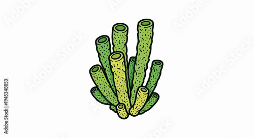 Green and yellow tube-shaped organisms with speckled texture