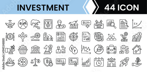Outline Investment Icon Set 44 in Line Art Style for Financial Planning, Stock Market, Portfolio Management, and Digital Interface Design