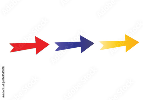 Three directional arrows in red, blue, and yellow on white background, ideal for indicating directio