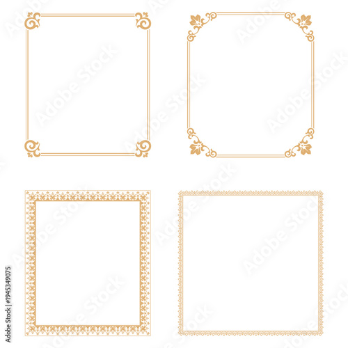 Set of decorative frames Elegant vector element for design in Eastern style, place for text. Floral golden and white frames. Lace illustration for invitations and greeting cards