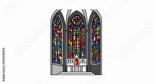 Colorful stained glass windows above an altar in a gothic architectural style