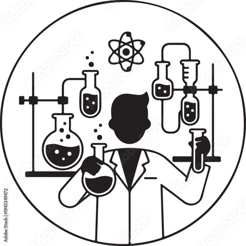 Scientist Lab icon in silhouette on white background.
