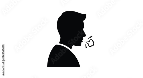 A black silhouette of a man coughing on world tuberculosis day against a clean white background with a serious mood
