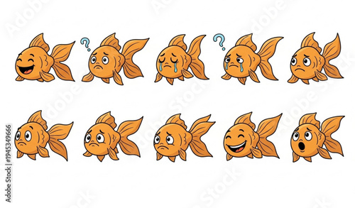 Hand drawn goldfish emotion doodle vector bundle with expressive cartoon fish
