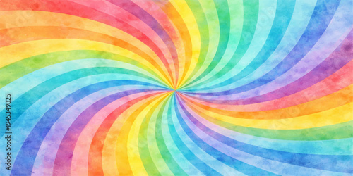 An abstract colorful rainbow background features a bright spectrum of curved lines and seamless swirl patterns in a vibrant vector illustration design for a decorative art backdrop
