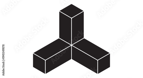 3D isometric structure composed of grey blocks forming a three dimensional shape