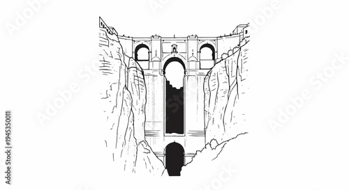 Imposing bridge spanning a deep chasm with rocky cliffs