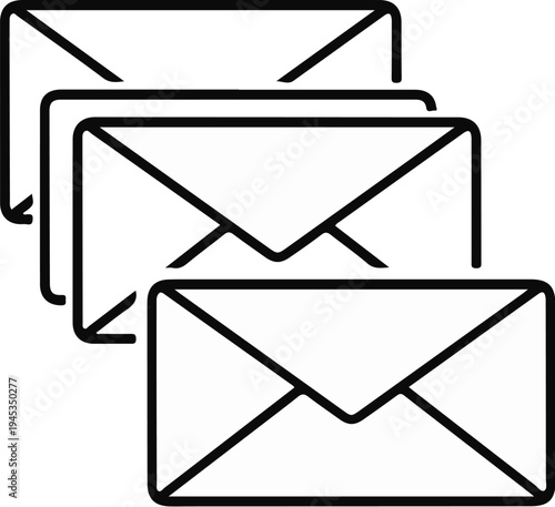 Stack of three outgoing mail envelopes on a white background