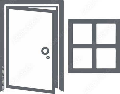 Simple graphic of an open doorway beside a four-pane window