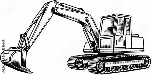 Heavy Construction Excavator Machine Illustration - Industrial Digger Sketch