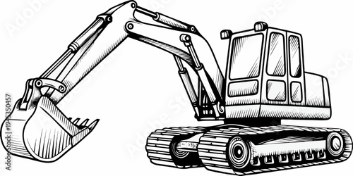 Heavy Industrial Excavator Sketch - Construction Machinery Digger Illustration