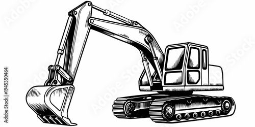 Heavy Excavator Construction Vehicle Sketch - Industrial Digger Machinery Illustration