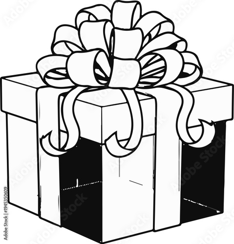 Square gift box with a large decorative bow and ribbons