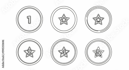 Simple line art icons showing numbers within stars and circles