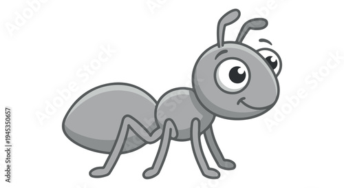 A cartoon ant with a cheerful expression standing on a Transparent Background, looking happy and friendly.
