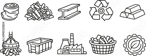 Glass recycling and sustainability icons showing the process from broken glass to new products