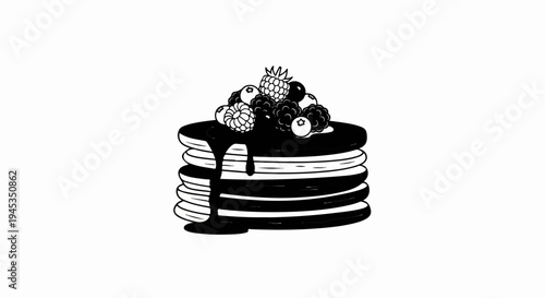 Stack of pancakes drizzled with rich chocolate and topped with fresh berries
