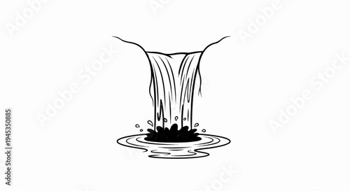 Simple line art waterfall pouring into a pool with splashes