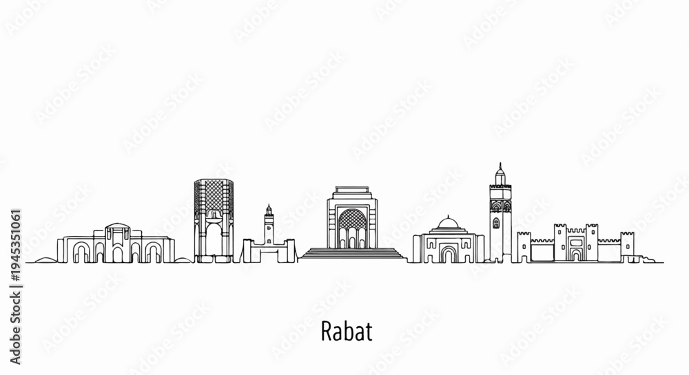 Obraz premium Stylized skyline illustration of distinct Moroccan architectural landmarks