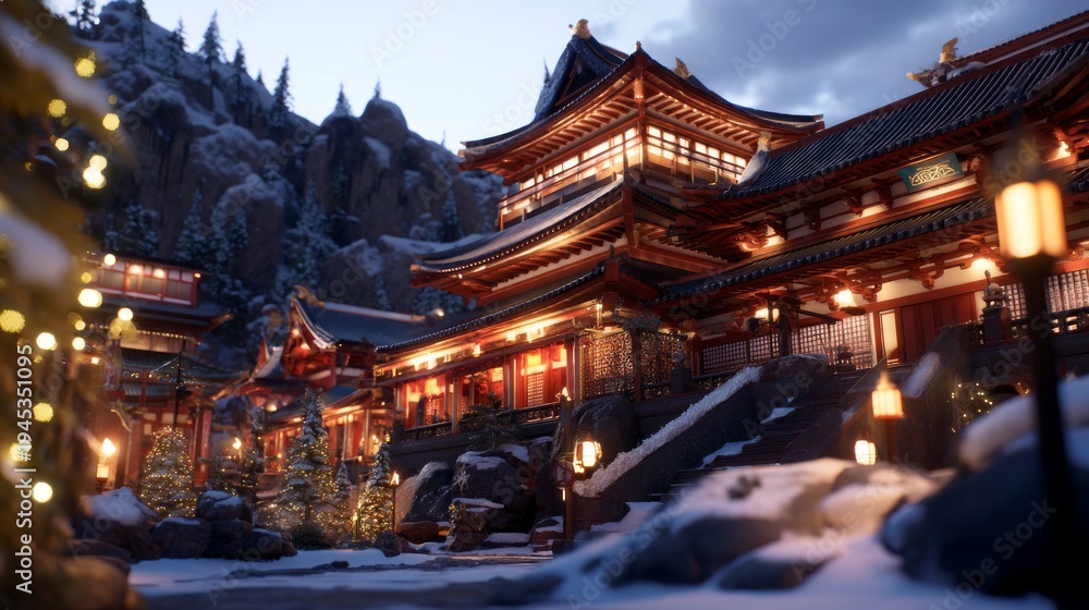 Obraz premium Serene Twilight at Historic Chinese Mountain Monastery Villa