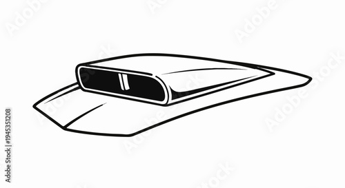 Stylized black and white drawing of a car hood scoop