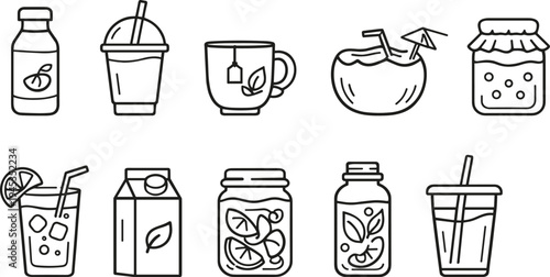 Collection of line art icons representing various grains, seeds, and flour in bowls and bags
