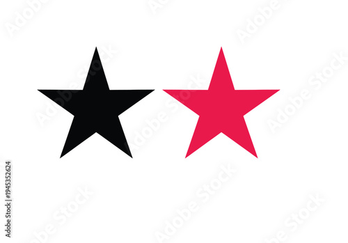 Two star icons in black and red, isolated on white background, suitable for rating, quality, or