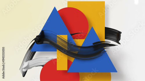 Abstract bird in flight amidst colorful geometric shapes and bold vibrant colors